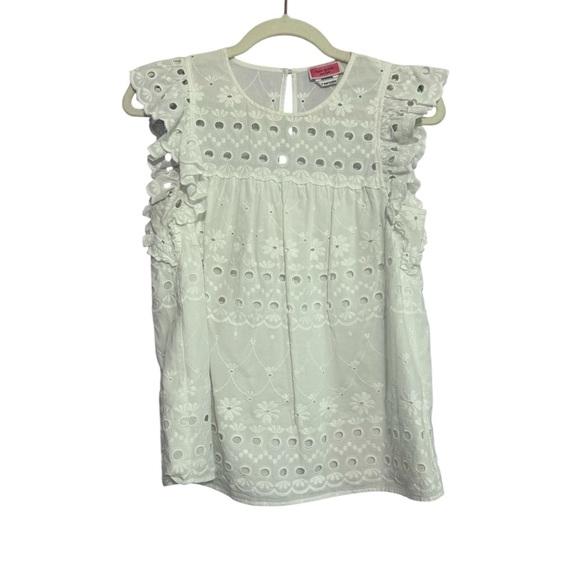 Kate Spade Eyelet Ruffle Shell Fresh White Summer Top Flutter Sleeve Size Small - Picture 7 of 7